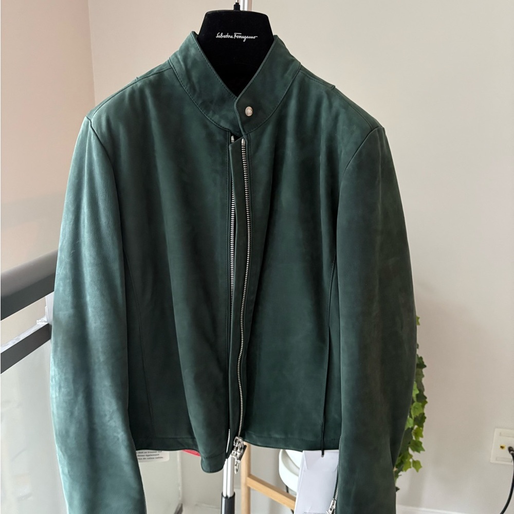 Salvatore Ferragamo Forest Green Leather Jacket